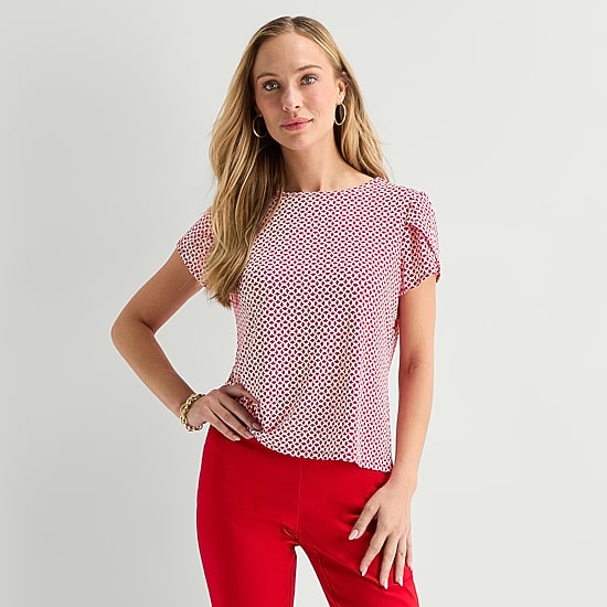 Liz Claiborne Womens Tall Boat Neck Short Sleeve Blouse