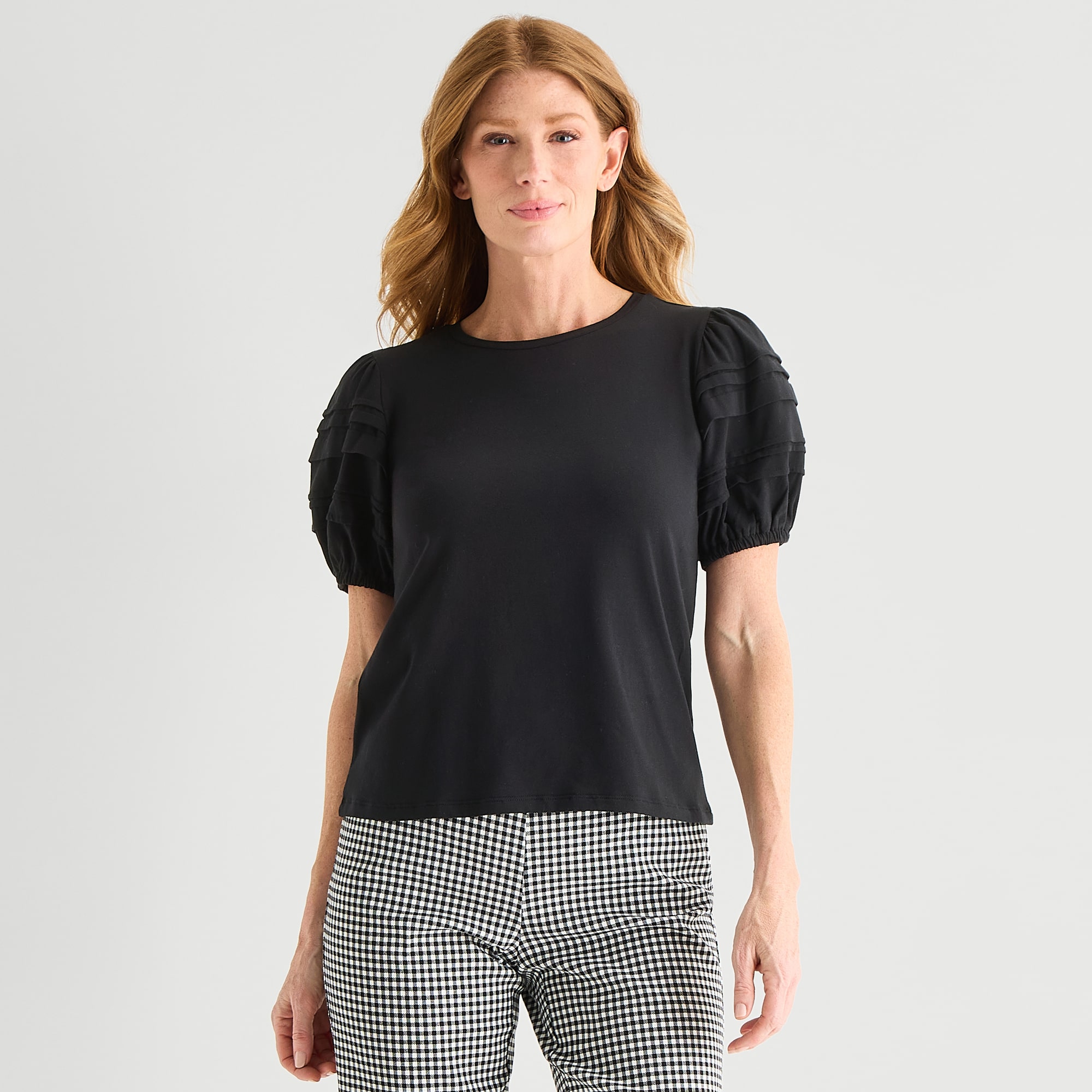Liz Claiborne Womens Tall Round Neck Short Sleeve Blouse