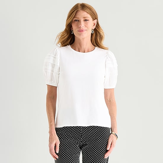 Liz Claiborne Womens Tall Round Neck Short Sleeve Blouse
