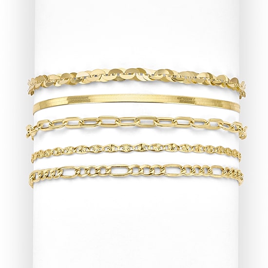 Made in Italy Womens 10K Gold 7.5 Inch Hollow Figaro Chain Bracelet