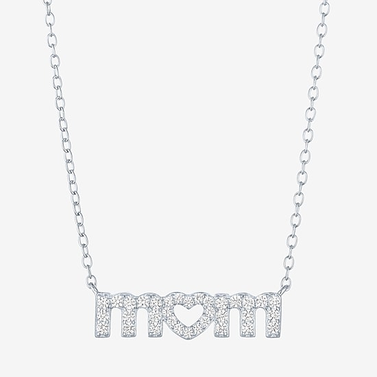 Yes, Please! Womens Lab Created White Sapphire Pure Silver Over Brass 16 Inch Pendant Necklace