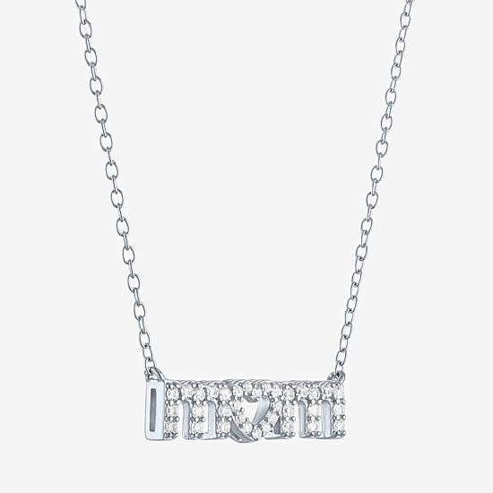 Yes, Please! Womens Lab Created White Sapphire Pure Silver Over Brass 16 Inch Pendant Necklace