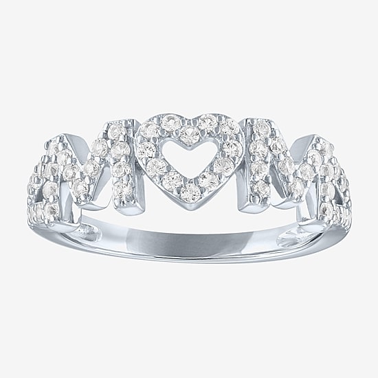 Yes, Please! Womens Lab Created White Sapphire Pure Silver Over Brass Band