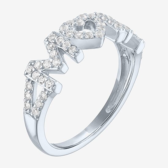 Yes, Please! Womens Lab Created White Sapphire Pure Silver Over Brass Band