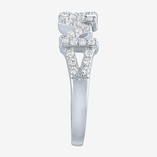Yes, Please! Womens Lab Created White Sapphire Pure Silver Over Brass Band