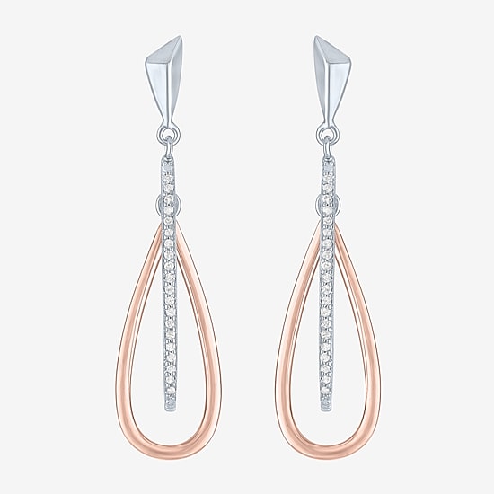 (G-H / Si2-I1) Womens 1/10 CT. T.W. Lab Grown White Diamond 14K Rose Gold Over Silver Drop Earrings