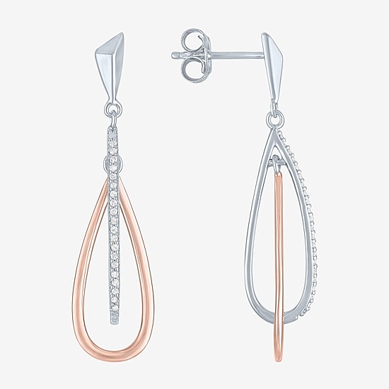 (G-H / Si2-I1) Womens 1/10 CT. T.W. Lab Grown White Diamond 14K Rose Gold Over Silver Drop Earrings