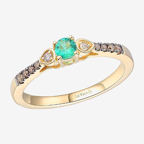 Le Vian Grand Sample Sale Le Vian Grand Sample Sale Limited Quantities! Womens 1/8 CT. T.W. Genuine Green Emerald 14K Gold Round Side Stone Cocktail R