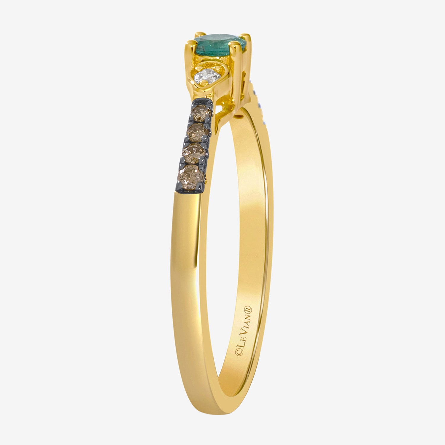 Le Vian Grand Sample Sale Le Vian Grand Sample Sale Limited Quantities! Womens 1/8 CT. T.W. Genuine Green Emerald 14K Gold Round Side Stone Cocktail Ring