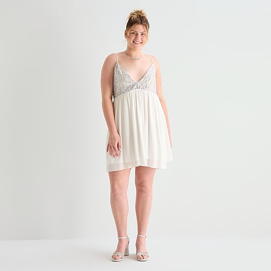 Forever 21 Womens Juniors Plus V Neck Sleeveless Babydoll Dress