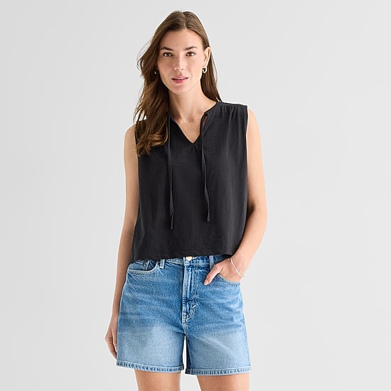 A.N.A Womens Split Tie Neck Sleeveless Tank Top