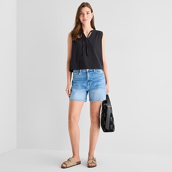 A.N.A Womens Split Tie Neck Sleeveless Tank Top