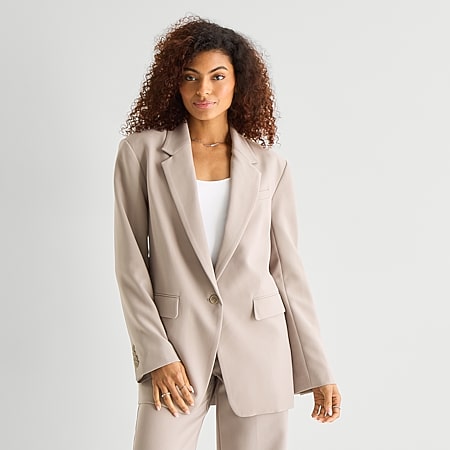 Ashley Graham Satin Womens Plus Relaxed Fit Suit Jacket, Color