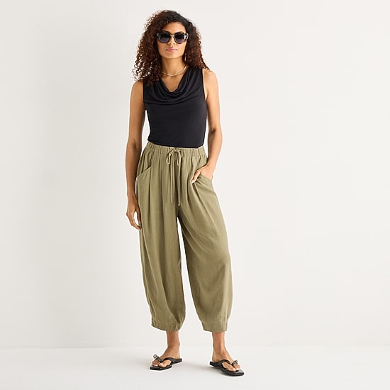 a.n.a Womens Linen Ankle Balloon Pant
