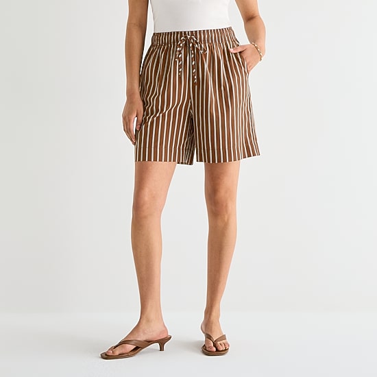 a.n.a Womens Striped Drawstring Waist Short