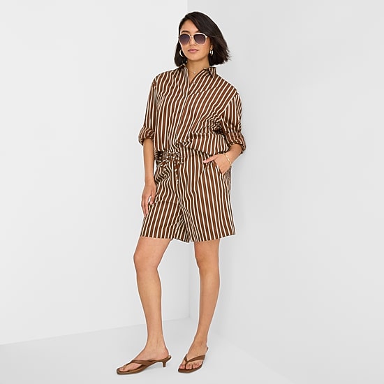 a.n.a Womens Striped Drawstring Waist Short