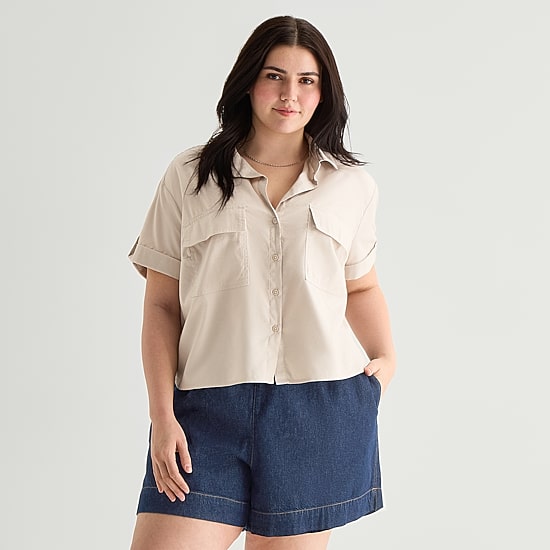 A.N.A Womens Plus Short Sleeve Blouse