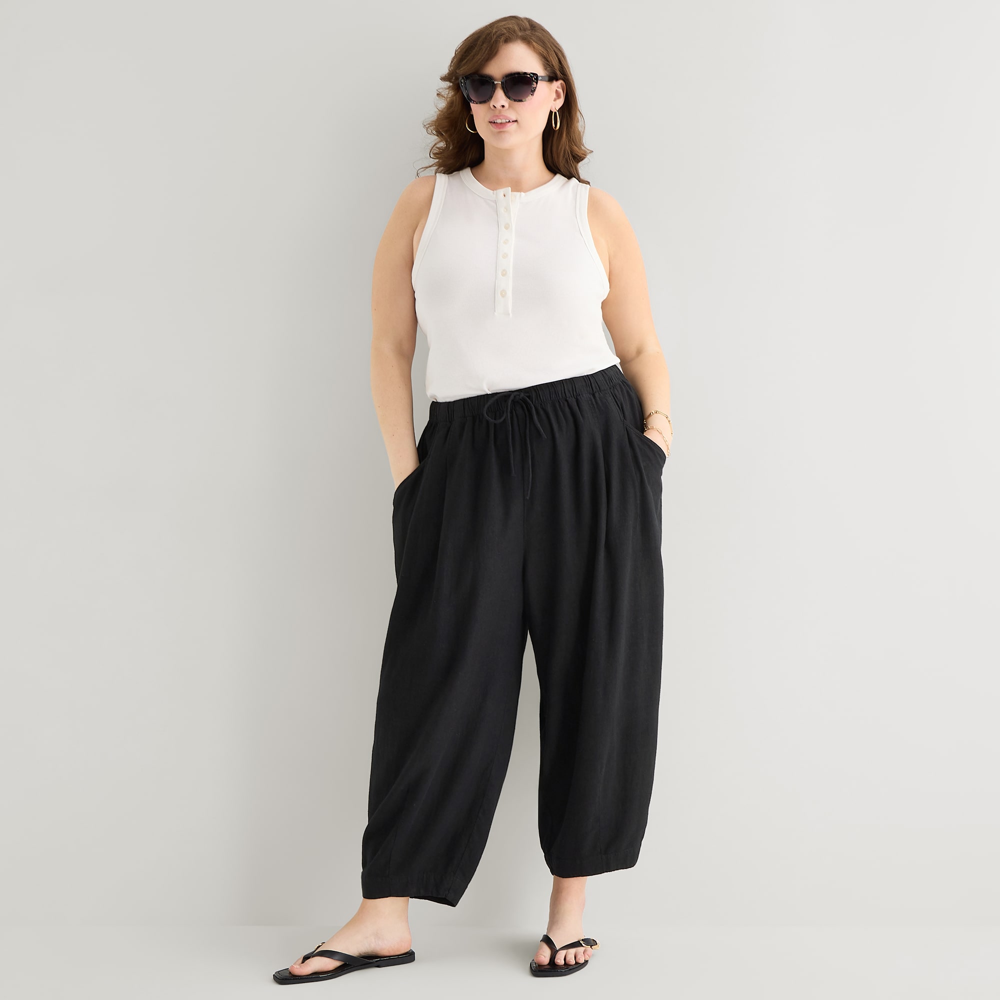 a.n.a Womens Plus Linen Ankle Balloon Pant