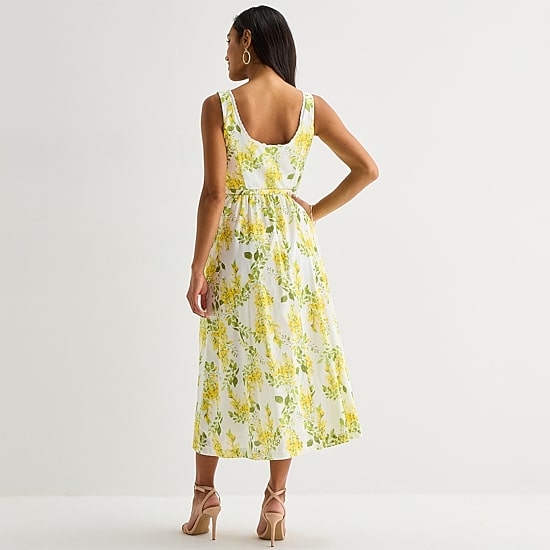 Melonie T Womens Midi U Neck Sleeveless Floral Fit + Flare Dress