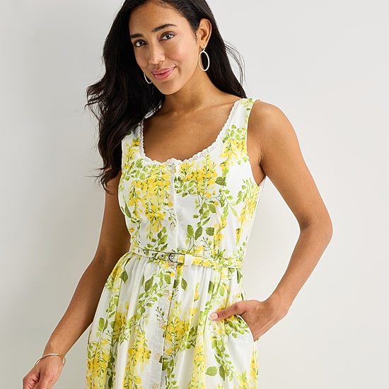 Melonie T Womens Midi U Neck Sleeveless Floral Fit + Flare Dress