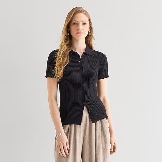 A.N.A Womens Short Sleeve Polo Sweater
