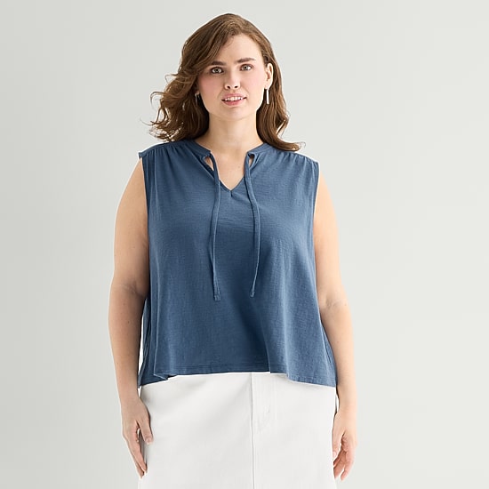 A.N.A Womens Plus Split Tie Neck Sleeveless Tank Top