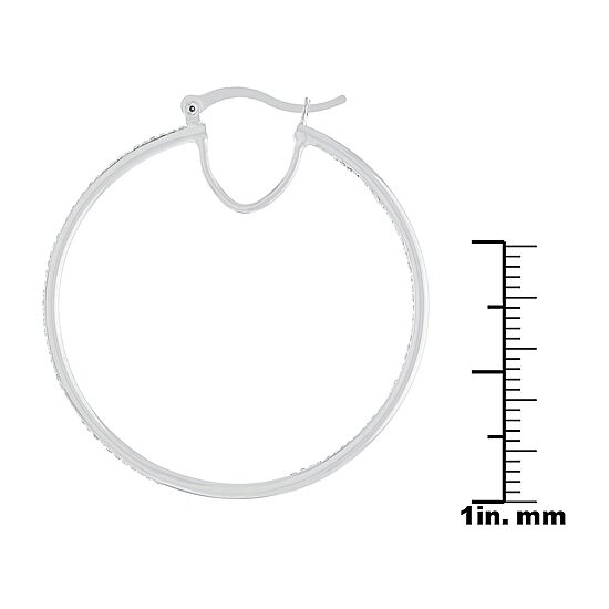 Sparkle Allure Pure Silver Over Brass Crystal Hoop Earrings