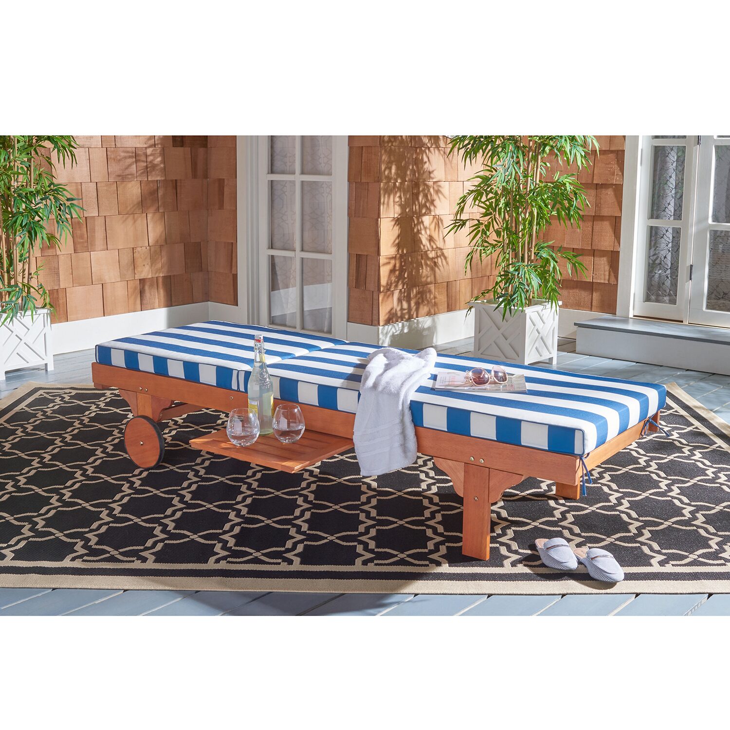 Newport Patio Lounge Chair with Stripe Cushion and Pull Out Side Table