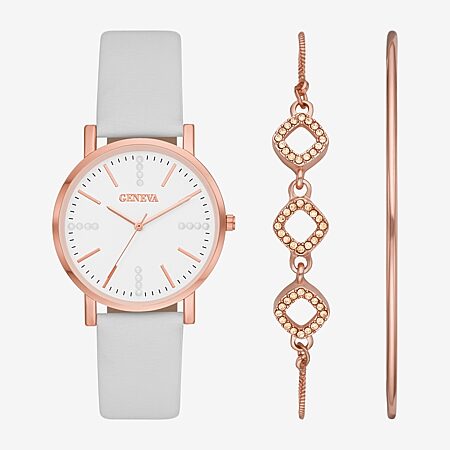 Geneva Womens White 4-pc. Watch Boxed Set Fmdjset701 - JCPenney