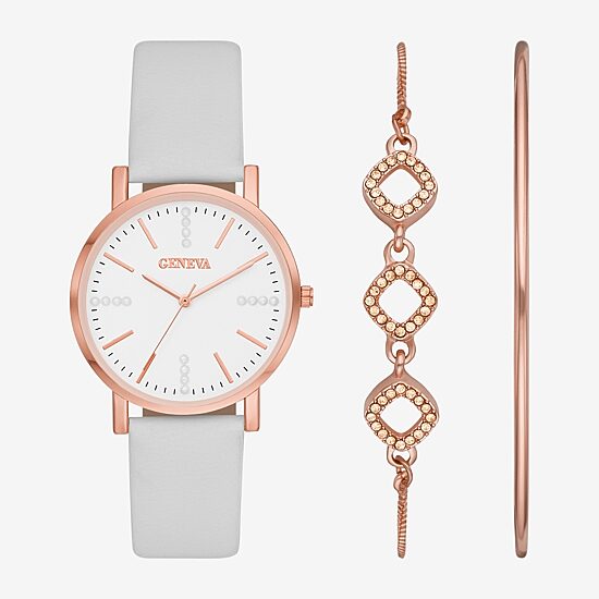 Geneva Womens White 4-pc. Watch Boxed Set Fmdjset701