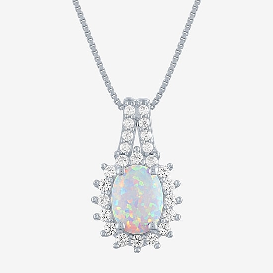 Womens Lab Created White Opal Sterling Silver 18 Inch Pendant Necklace