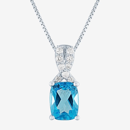 Womens Genuine Blue Topaz Sterling Silver 18 Inch Pendant Necklace