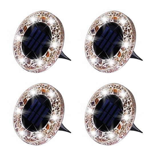 Bell + Howell Solar Powered Mosaic Disk Light with Auto On/Off Lighting and Weatherproof - 4 Pack