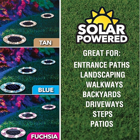 Bell + Howell Solar Powered Mosaic Disk Light with Auto On/Off Lighting and Weatherproof - 4 Pack