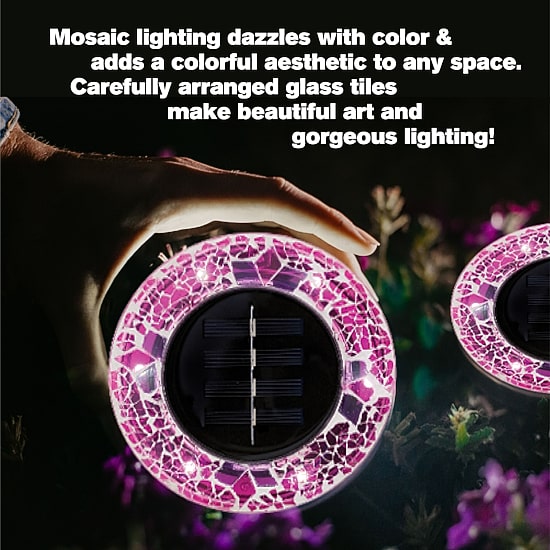 Bell + Howell Solar Powered Mosaic Disk Light with Auto On/Off Lighting and Weatherproof - 8 Pack