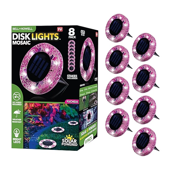 Bell + Howell Solar Powered Mosaic Disk Light with Auto On/Off Lighting and Weatherproof - 8 Pack