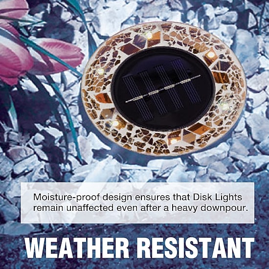 Bell + Howell Solar Powered Mosaic Disk Light with Auto On/Off Lighting and Weatherproof - 8 Pack