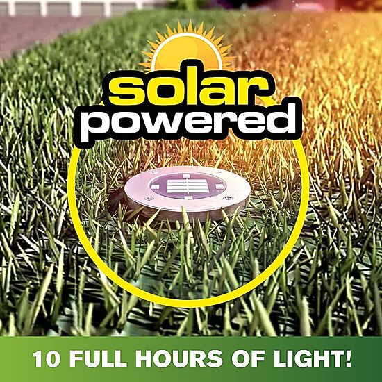 Bell + Howell Solar Powered Outdoor Disk Lights with Auto On/Off Lighting and Weatherproof Rust-Free - 4 Pack