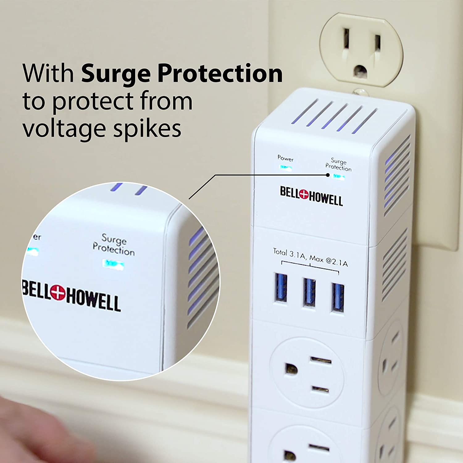 Bell + Howell Swivel Power Rapid Charging Station with 180 Degree Swiveling Design - 6 Outlets and 3 USB Ports