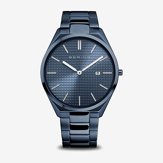 Bering Mens Blue Stainless Steel Bracelet Watch 17240-797