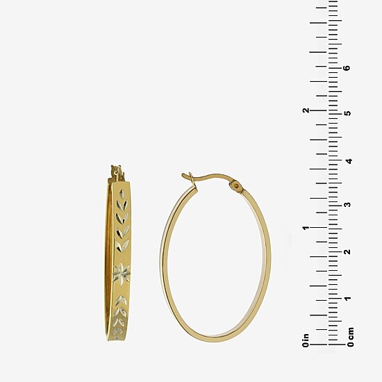 Diamond Cut Womens 14K Two Tone Gold Over Silver 35.8mm Hoop Earrings