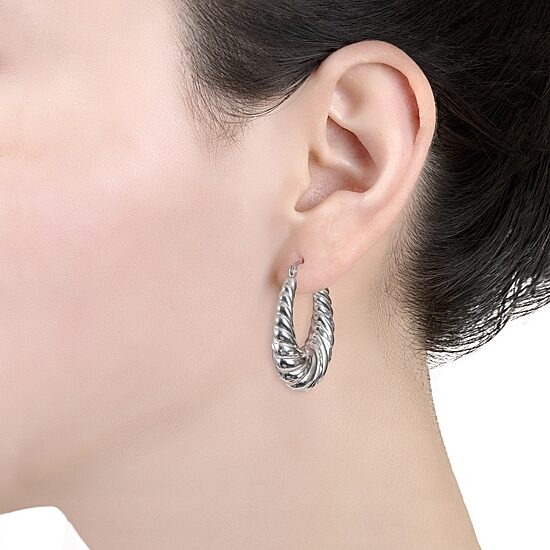 Croissant Womens Sterling Silver 33.5mm Hoop Earrings