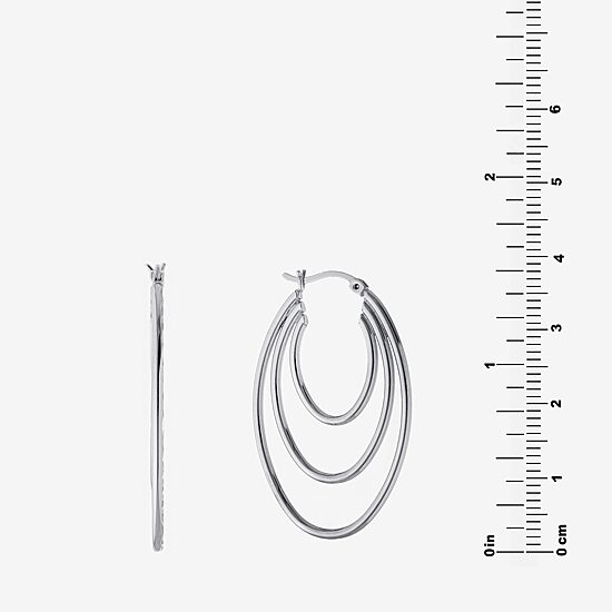 Diamond Cut Womens Sterling Silver 40.6mm Hoop Earrings