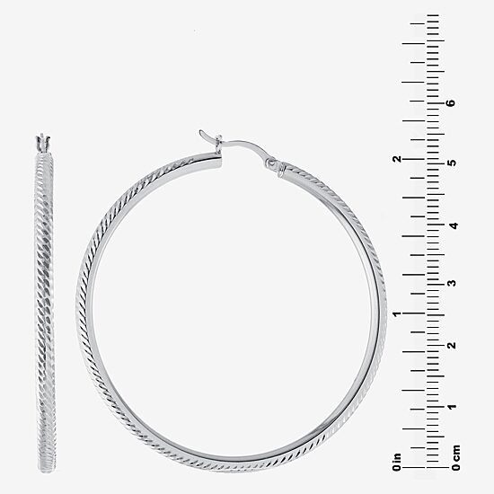 Diamond Cut Womens Sterling Silver 57mm Hoop Earrings