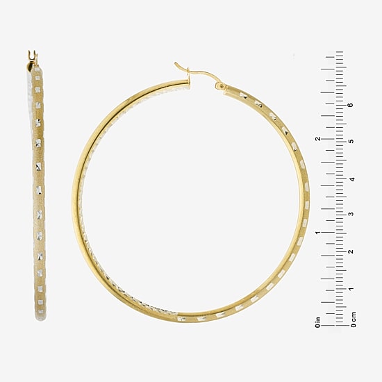 Diamond Cut Womens 14K Two Tone Gold Over Silver 67.5mm Hoop Earrings