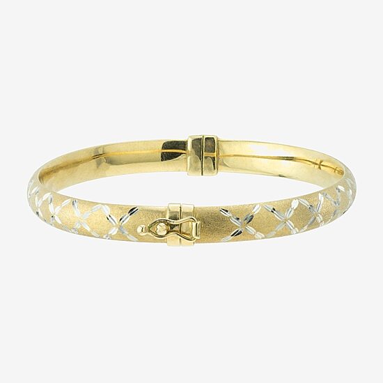 Diamond Cut Womens 14K Two Tone Gold Over Silver Bangle Bracelet