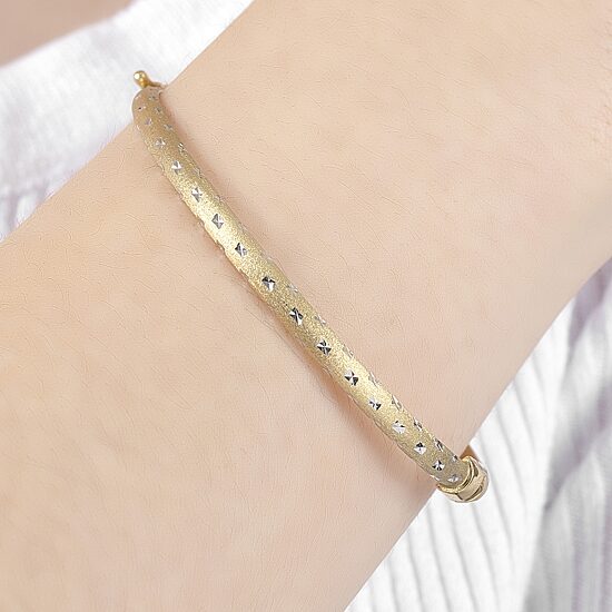Diamond Cut Womens 14K Two Tone Gold Over Silver Bangle Bracelet