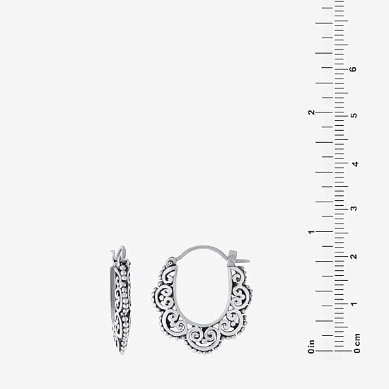 Bali Inspired Womens Sterling Silver 20.8mm Hoop Earrings