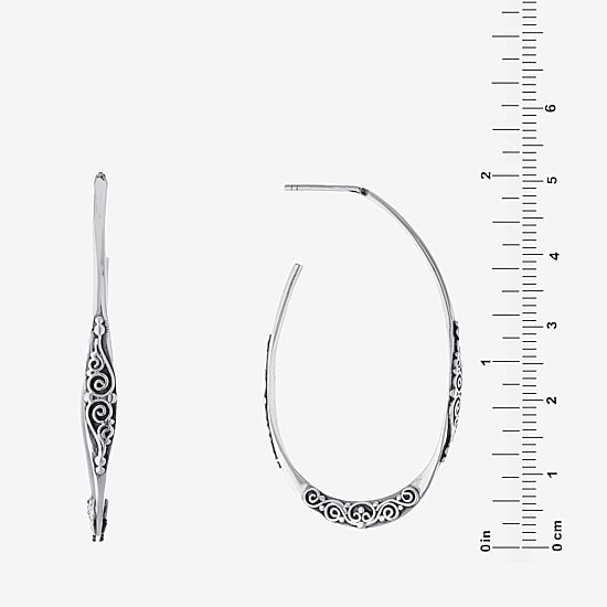 Bali Inspired Womens Sterling Silver 41.9mm Hoop Earrings