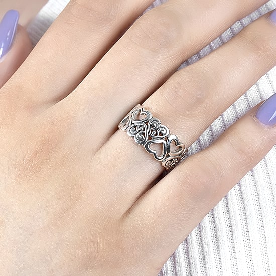 Bali Inspired Womens Sterling Silver Heart Cocktail Ring